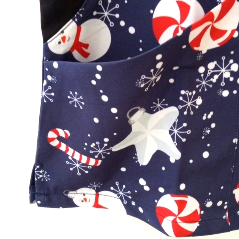 REVEL MEDICAL SCRUB TOP - Navy, Red, White - Candy Canes Snowman SIZE Medium NWT - Picture 7 of 13